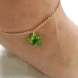 Gold chained anklet w/green Swarovski crystal